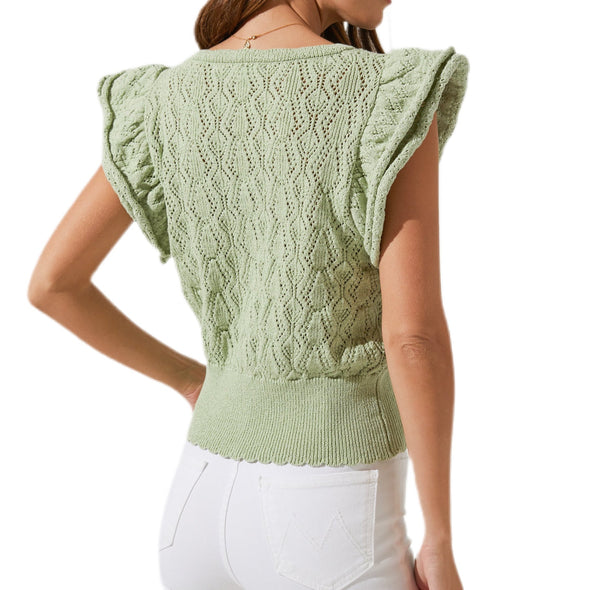 ASTR The Label Myla Ruffle Sleeve Cardigan - Laurel Green 