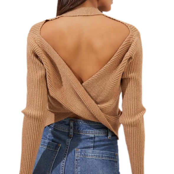 ASTR The Label Prescott Backless Sweater - Camel 