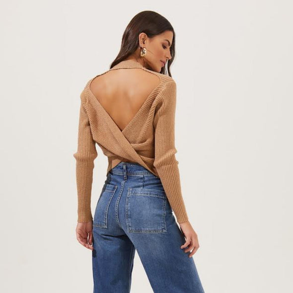 ASTR The Label Prescott Backless Sweater - Camel 