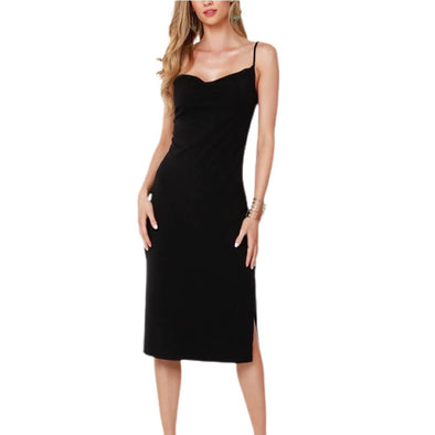 Bobi Cowl Midi Dress - Black 