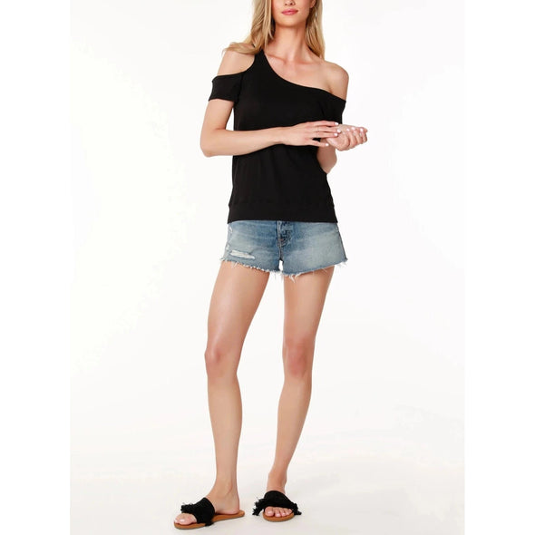 Bobi One Shoulder Cut Out Tee - Black 