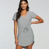 Chaser RPET Cozy Knit V Neck Shirttail Mini Dress - Heather Grey. 