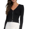 Elan Yara Button Long Sleeve Top - Black. 