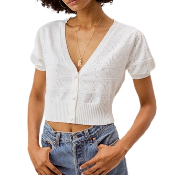 For Love & Lemons Neve Crop Cardigan - White. 