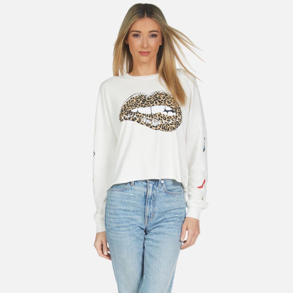 Lauren Moshi Lee Leopard Lip Pullover - Milk 