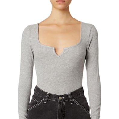 NIA Notched Long Sleeve Tee - Heather Grey