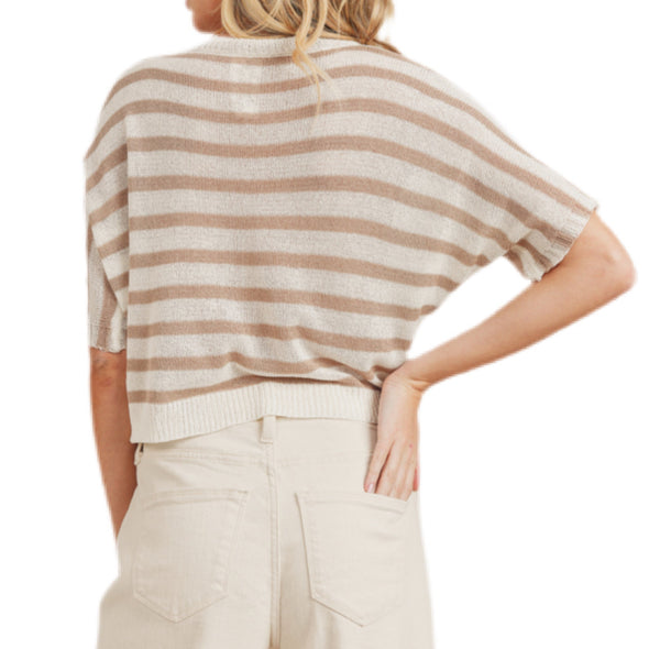 Sadie & Sage Boutique So Right Stripe Dolman Top - Cream Tan. 