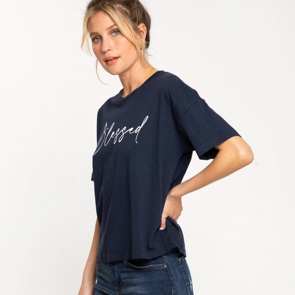 Sol Angeles Blessed Drop Sleeve Crew - Indigo. 