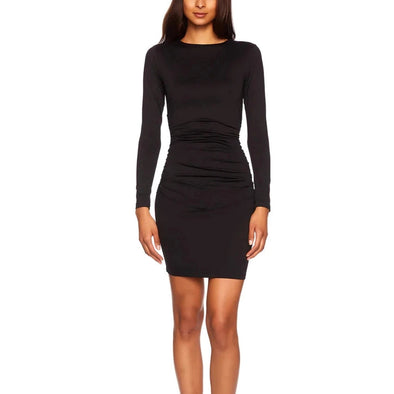 Susana Monaco Crew Gathered Mini Dress - Black 