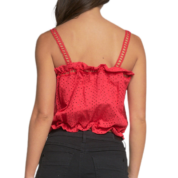 Elan Ruffled Tank Top - Red 