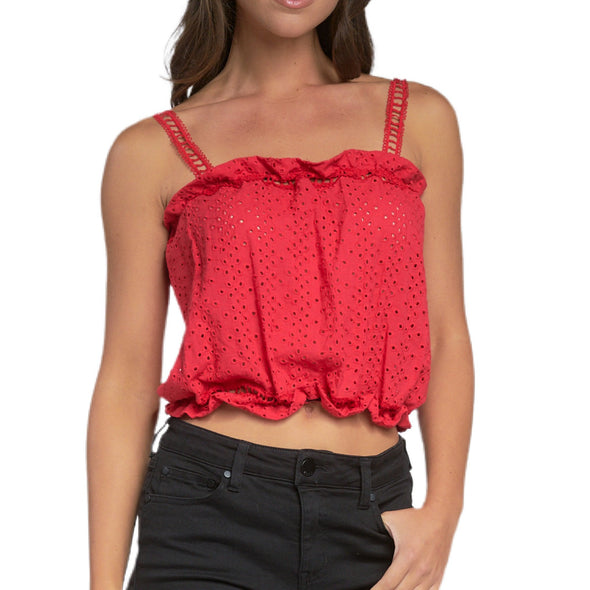 Elan Ruffled Tank Top - Red 